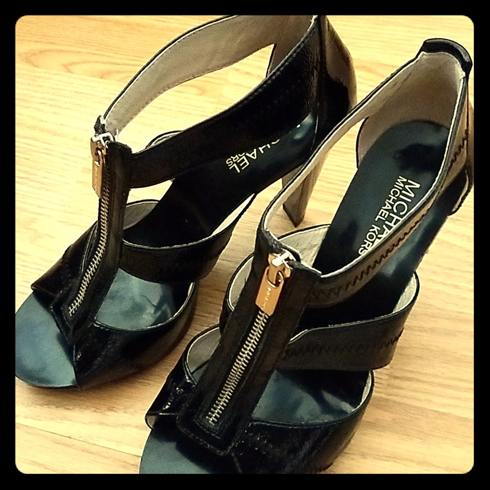 NEVER WORN Michael Kors Leather Zip Strap Heels